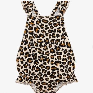 Posh Peanut Ruffled Strap Bubble Romper Lana Leopard Cheetah Onesie